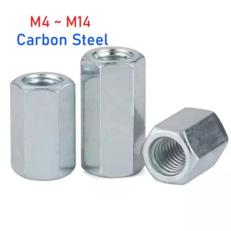 M4 M5 M6 M8 M10 M12 M14 Galvanizado Hex Haste Porcas De Acoplamento Extensão Porca Conjunta Parafusos Conexão Rosca