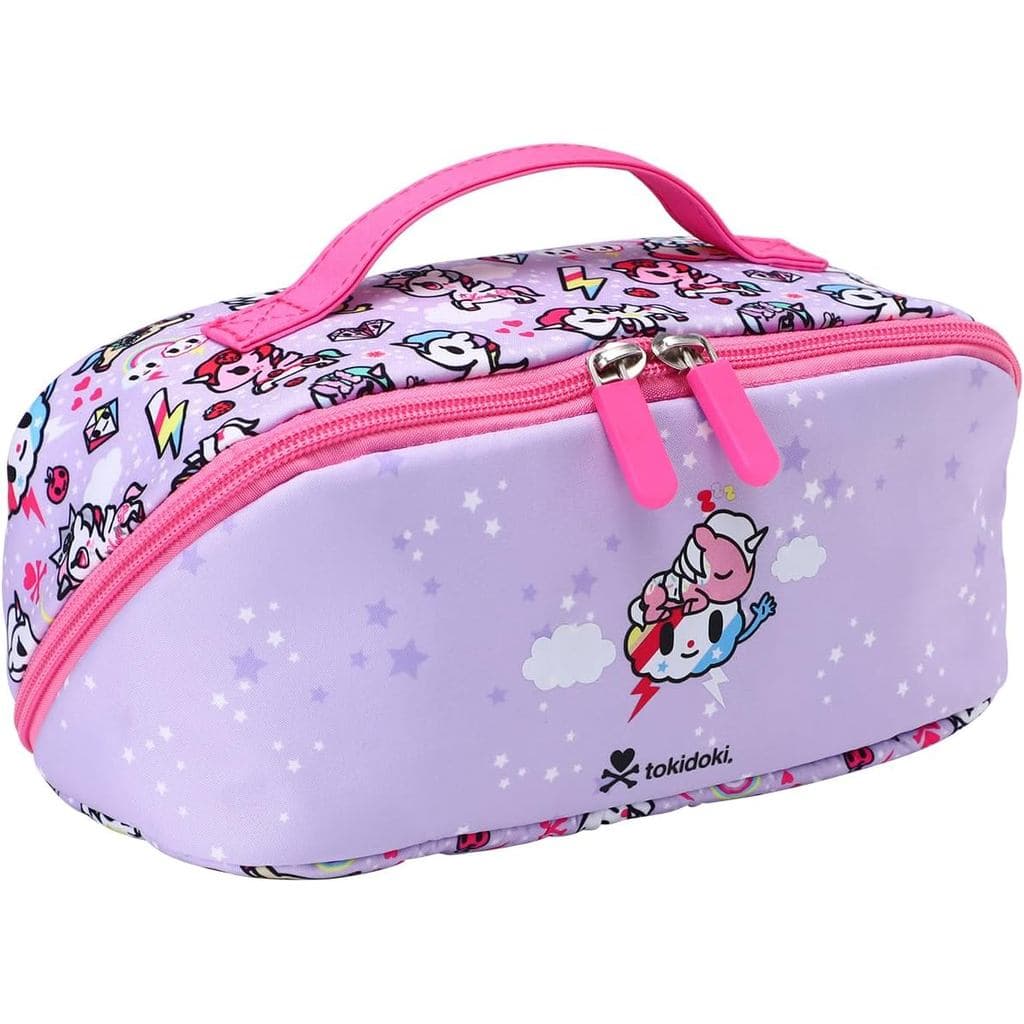 Bolsa de Maquiagem Tokidoki Lay Flat, Bolsa de Maquiagem de Viagem Unicorno de Grande Capacidade com Alça e Divisória, B
