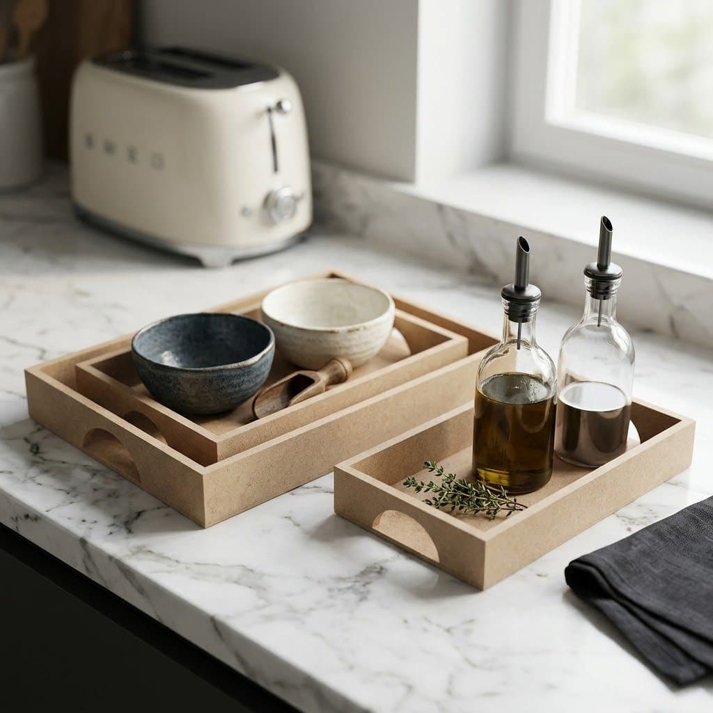 Kit 3 Trio Bandejas MDF Cru Retangular Alça Mesa Posta Servir Decoração