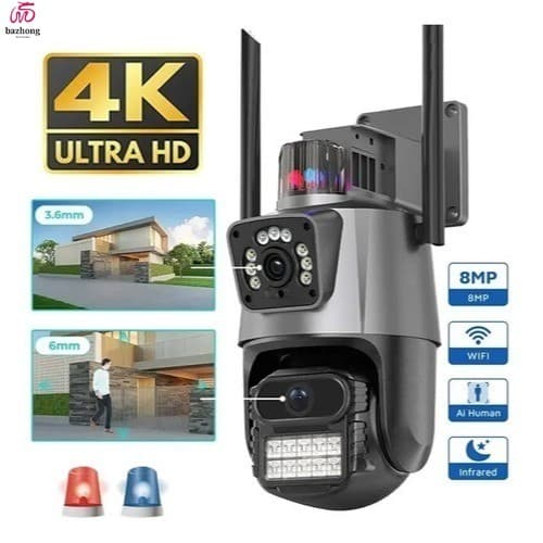 Câmera De Segurança Lente Dupla Prova D'água Com Sirene 3mp Full Hd 4K Wifi Visão Noturna App YOOSEE