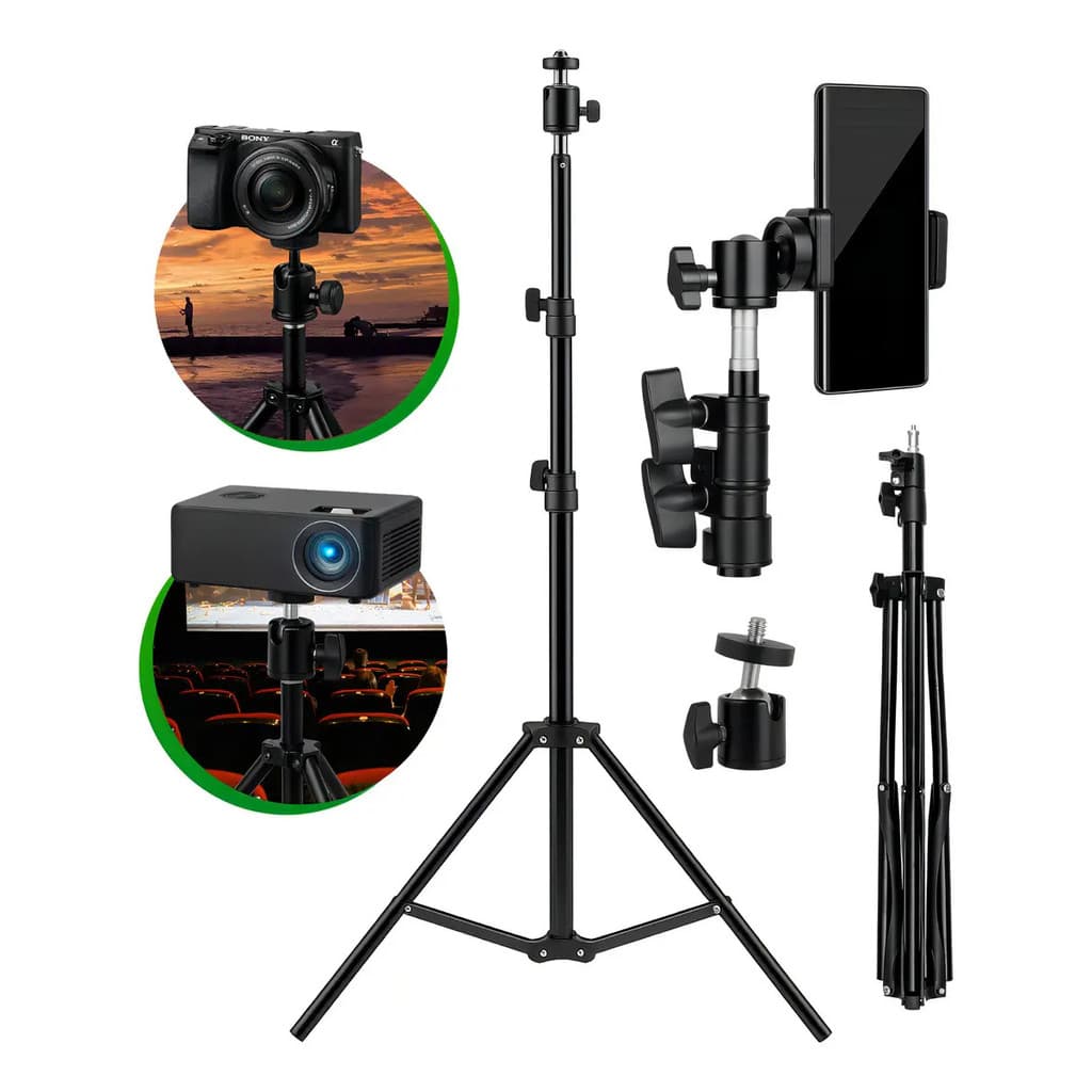 Tripé Profissional Para Celular E Câmera Pedestal 2,1m Suporte Horizontal E Vertical Preto
