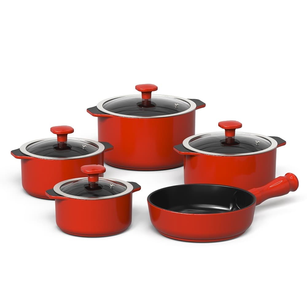 Jogo De Panelas  Slim 5Pcs - Vermelho Coral