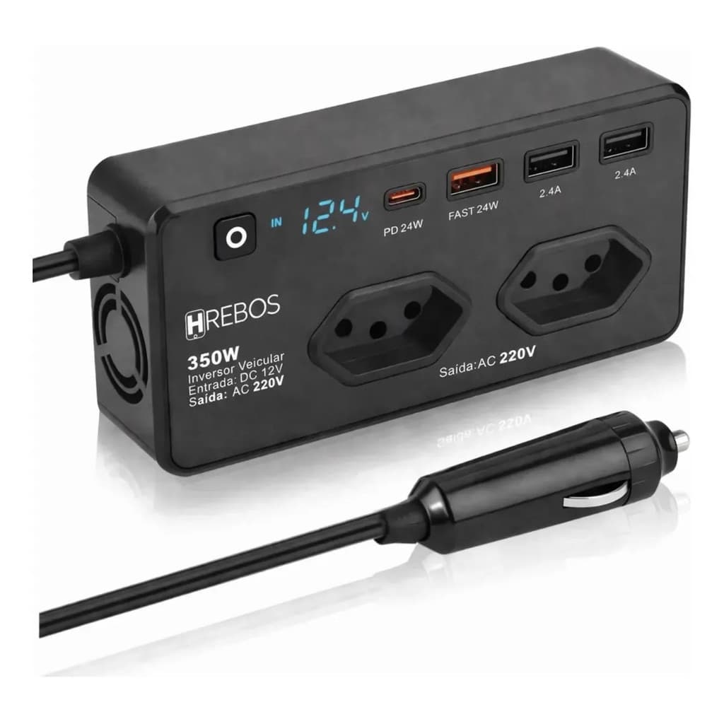 Inversor Veicular De Energia 12v Para 220v 350w Saida Usb-c