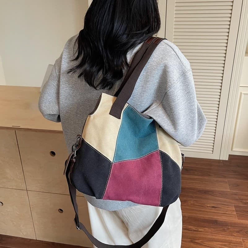 Bolsa de lona feminina versão coreana moda Casual viagem bolsa de ombro grande capacidade All-Match portátil sacola