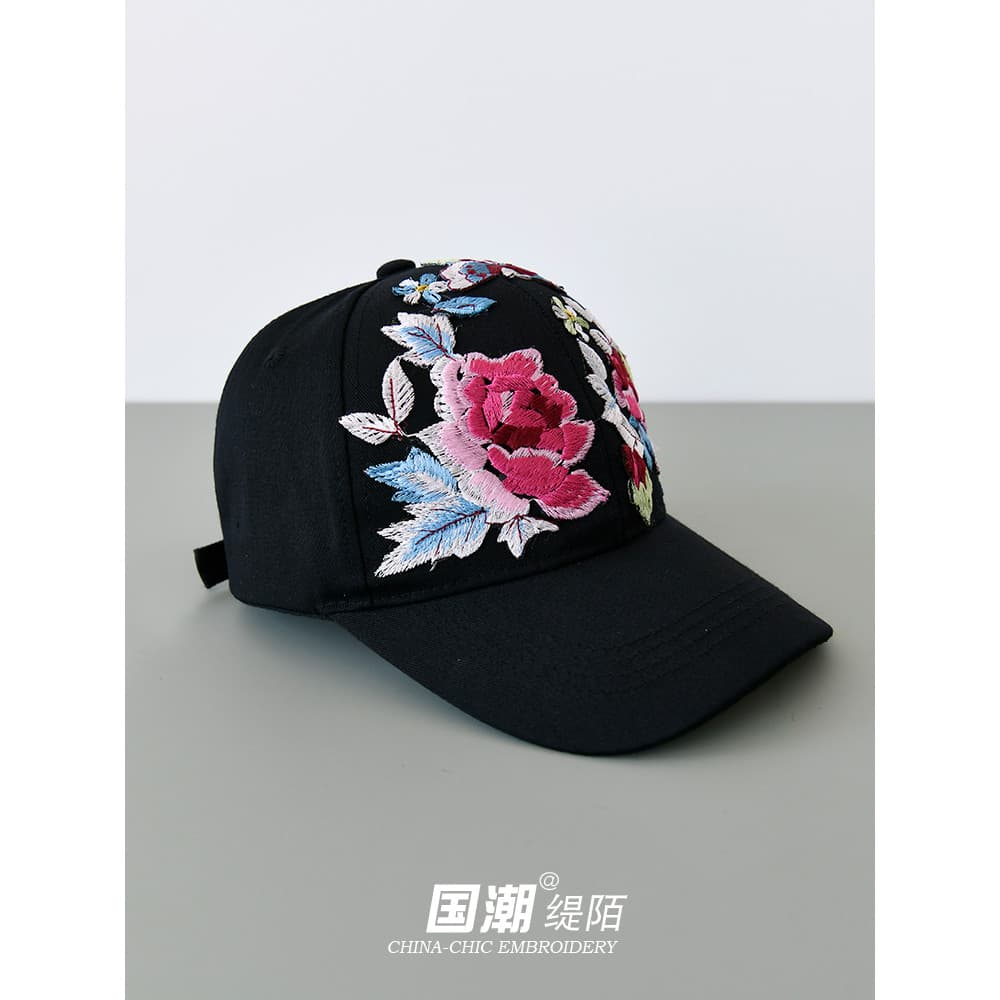 2026 novo estilo bordado flor boné de beisebol rosto feminino pequeno All-Match chapéu Casual estilo étnico boné de pico