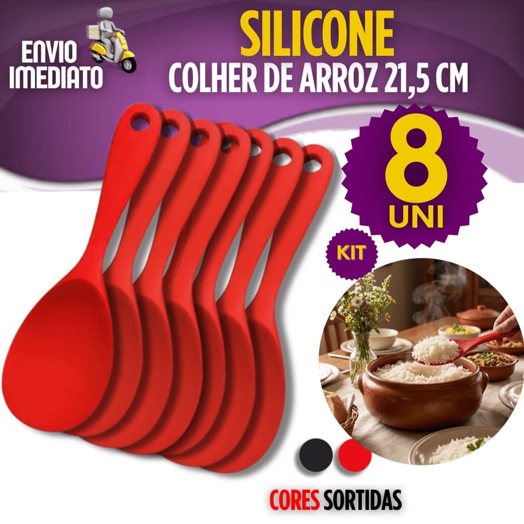 Kit 2/4/6/8 Colher De Arroz Silicone Premium Antiaderente Cabo Curto Utensílios de Silicone Cozinha