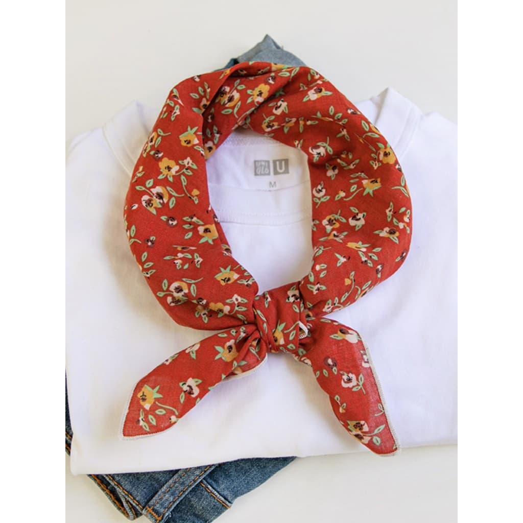 Francês Retro laranja vermelho pequeno Floral algodão lenço quadrado primavera outono combinando camisa pai-filho cachec