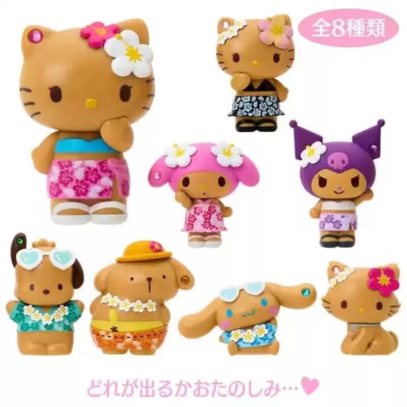 Caixa Surpresa da Série Sanrio Hawaii: Bonecos Black Kitty, Cinnamoroll, Kuromi para Decoração de Mesa, Presente de Aniv