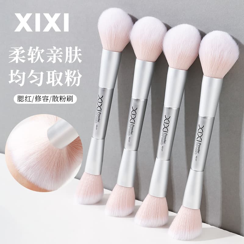 Xixixi pincel de maquiagem de duas cabeças, pincel de pó solto, Blush, pincel de maquiagem macio, pincel de contorno, de