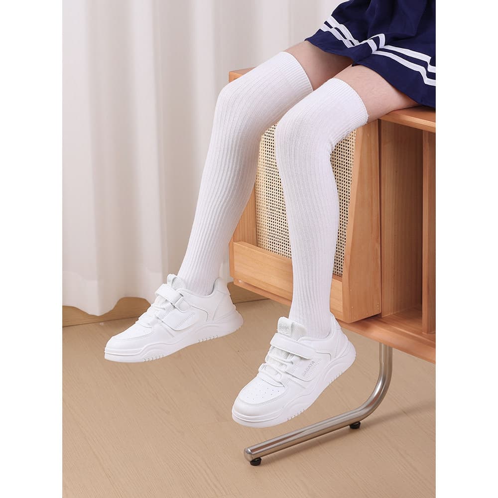 Meninas meias sobre o joelho primavera outono preto branco meias altas meias de algodão meias infantis moda estudante me