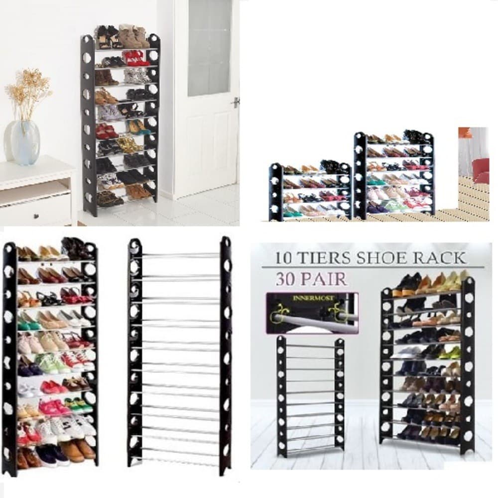 Sapateira Modular Empilhável com 10 Prateleiras 30 Pares de Sapatos e 60 Tênis Organizador Portátil