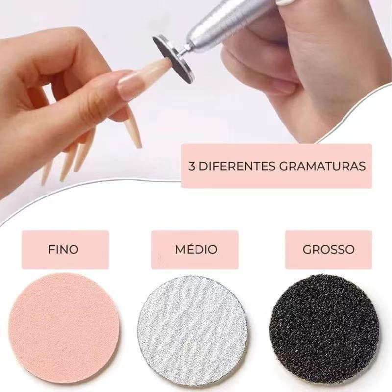 Kit Suporte Broca e 60 Lixas Adesivas 2.35mm para Micro Motor - 3 Gramaturas Fino, Médio e Grosso