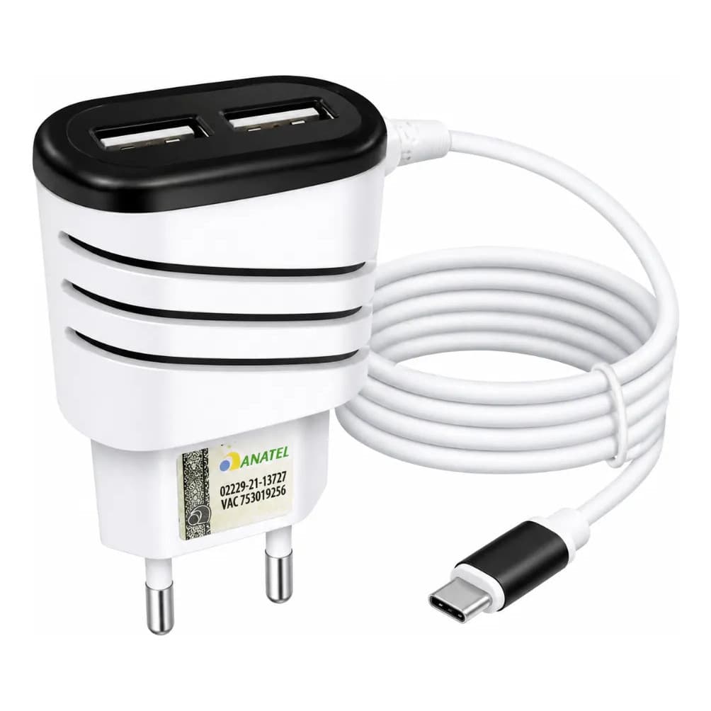 Carregador Turbo De Celular Com 2 Portas Usb  Tipo C