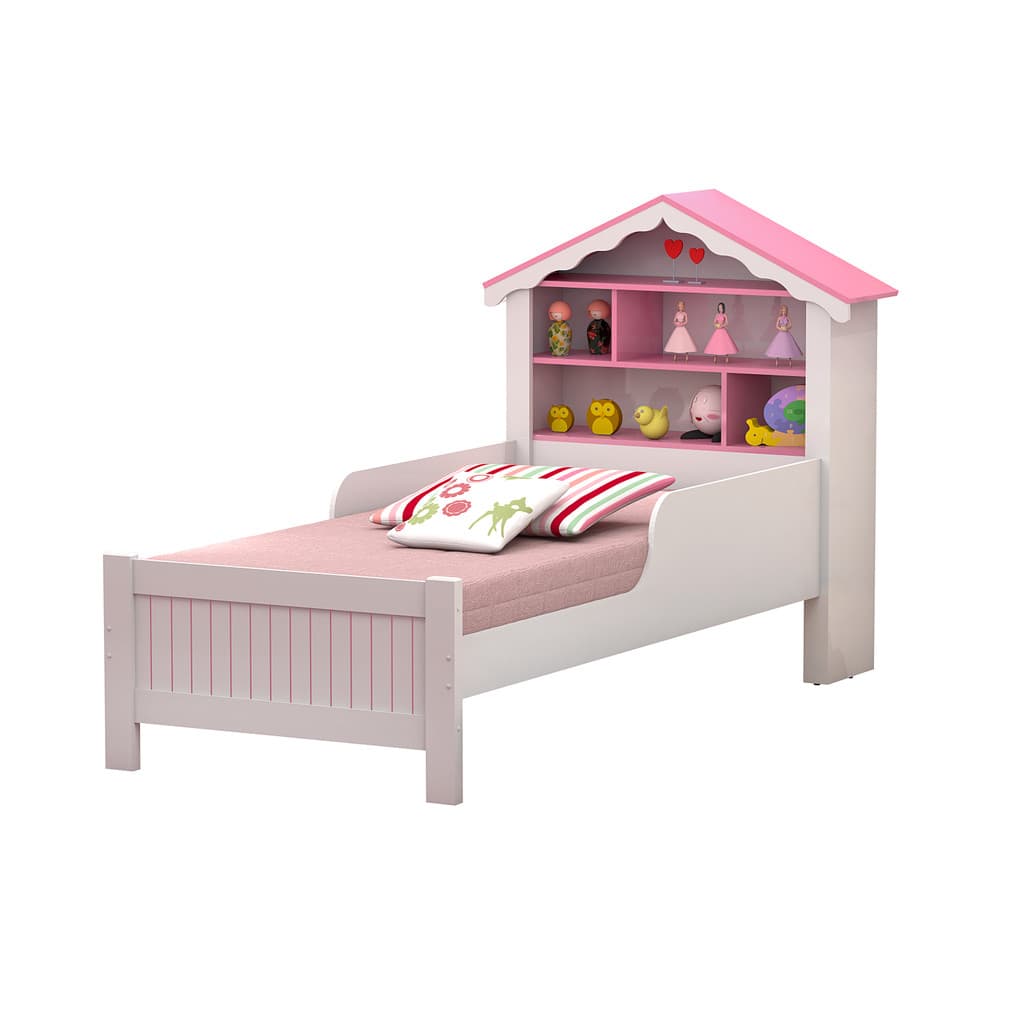 Cama Solteiro Princesa para menina Infantil Branco com Rosa Vita
