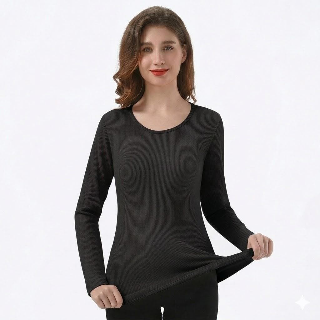 Blusa Ribana Canelada Feminina – Manga Longa, Gola Redonda & Toque Macio