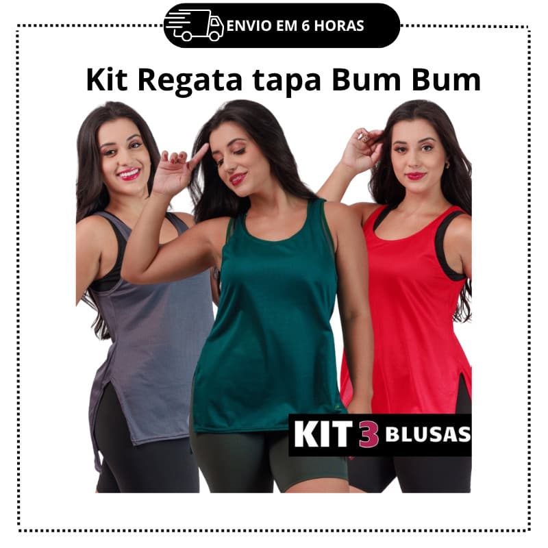 Kits Camisetas Regata Dry Fit Feminina Academia Esportiva TAPA BUMBUM
