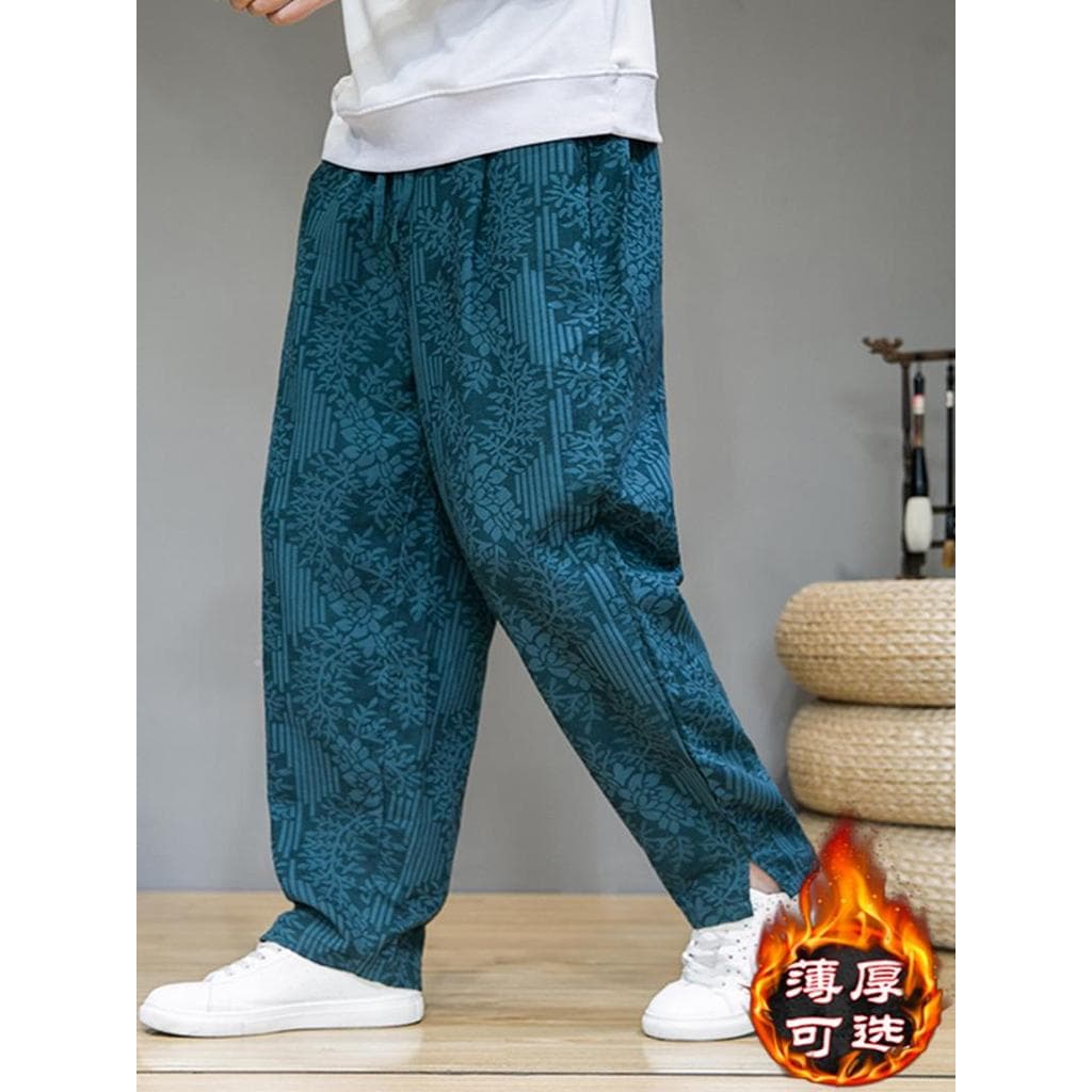 Outono inverno estilo chinês calças Jacquard chinês Retro Casual Harem calças masculinas soltas tamanho grande gordura E