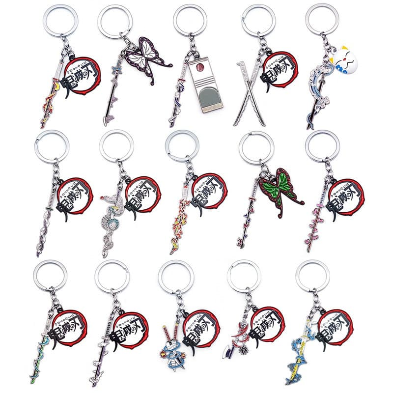 Conjunto/2 Pçs Anime Demon Slayer Chaveiro Esmalte Kimetsu no Yaiba Espada Modelo llaveros Crachá Cosplay Lembrança Jóia