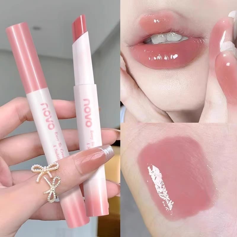 NOVO batom gelatinoso de cristal feminino, cor Nude, espelho, brilho labial sólido, copo antiaderente, não desbota, sem