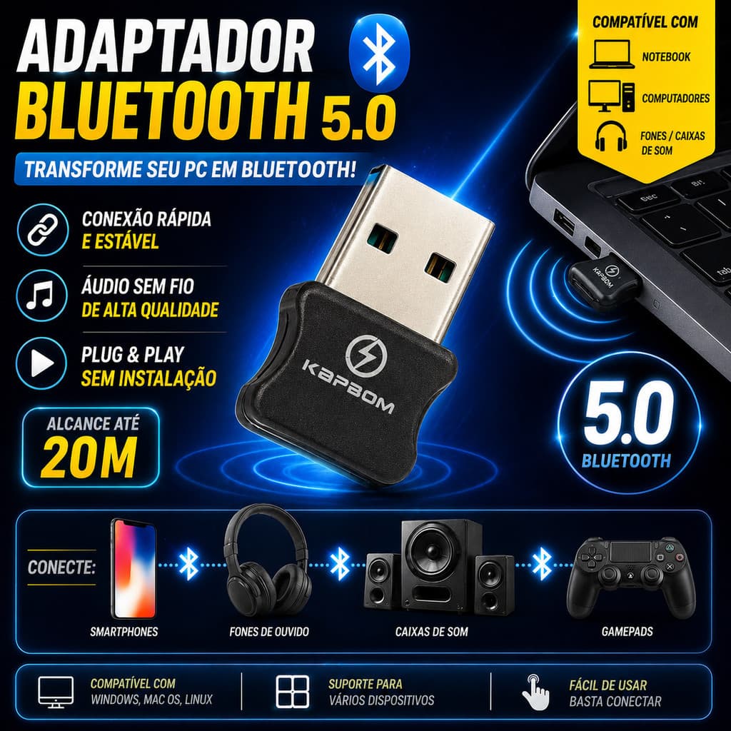 kit 5/10 ADAPTADOR BLUETOOTH USB NANO 5.0 (KA-1188) KAPBOM