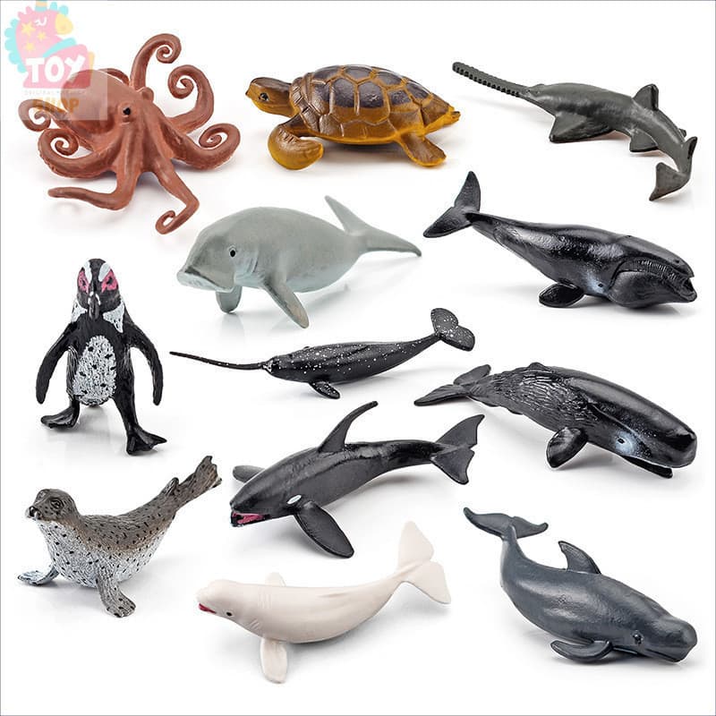 Brinquedos infantis simulação Mini polvo submarino fumar baleia pinguim modelo Animal marinho conjunto de 12 peças brinq
