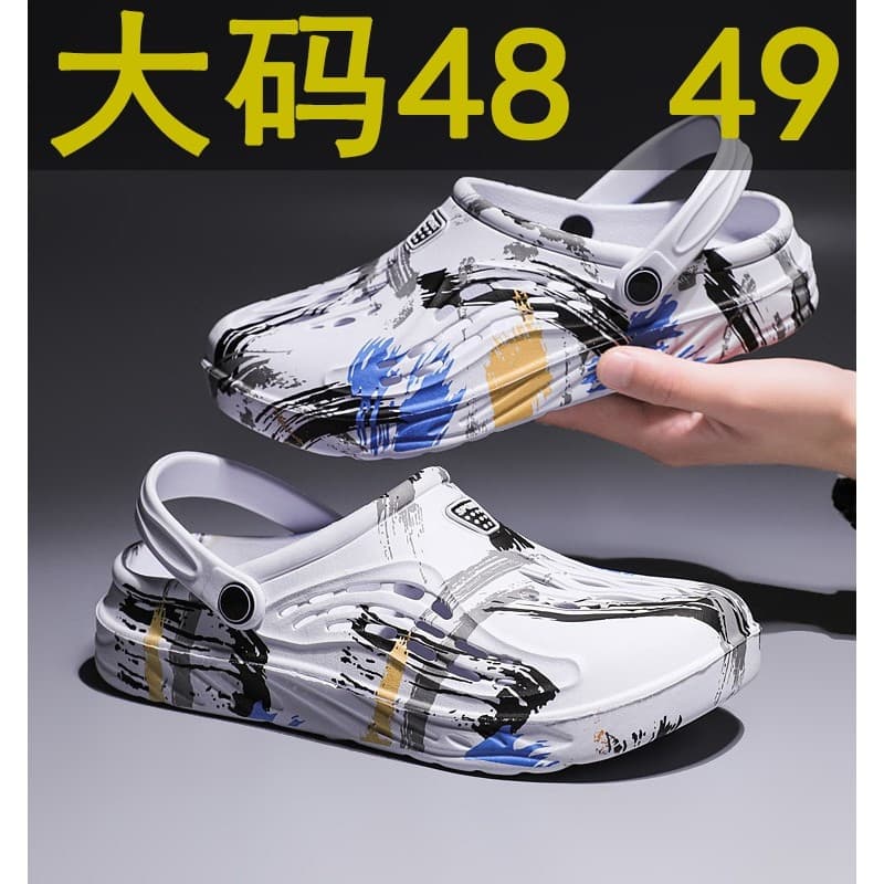 Tamanho grande 49 sapatos masculinos estilo verão buraco respirável Toe-coberto chinelos tamanho 48 sandálias ocas de go