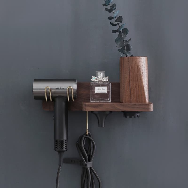 Rack de secador de cabelo sem perfuração AIRFLY cabide de secador de cabelo Caviar armazenamento de madeira maciça supor