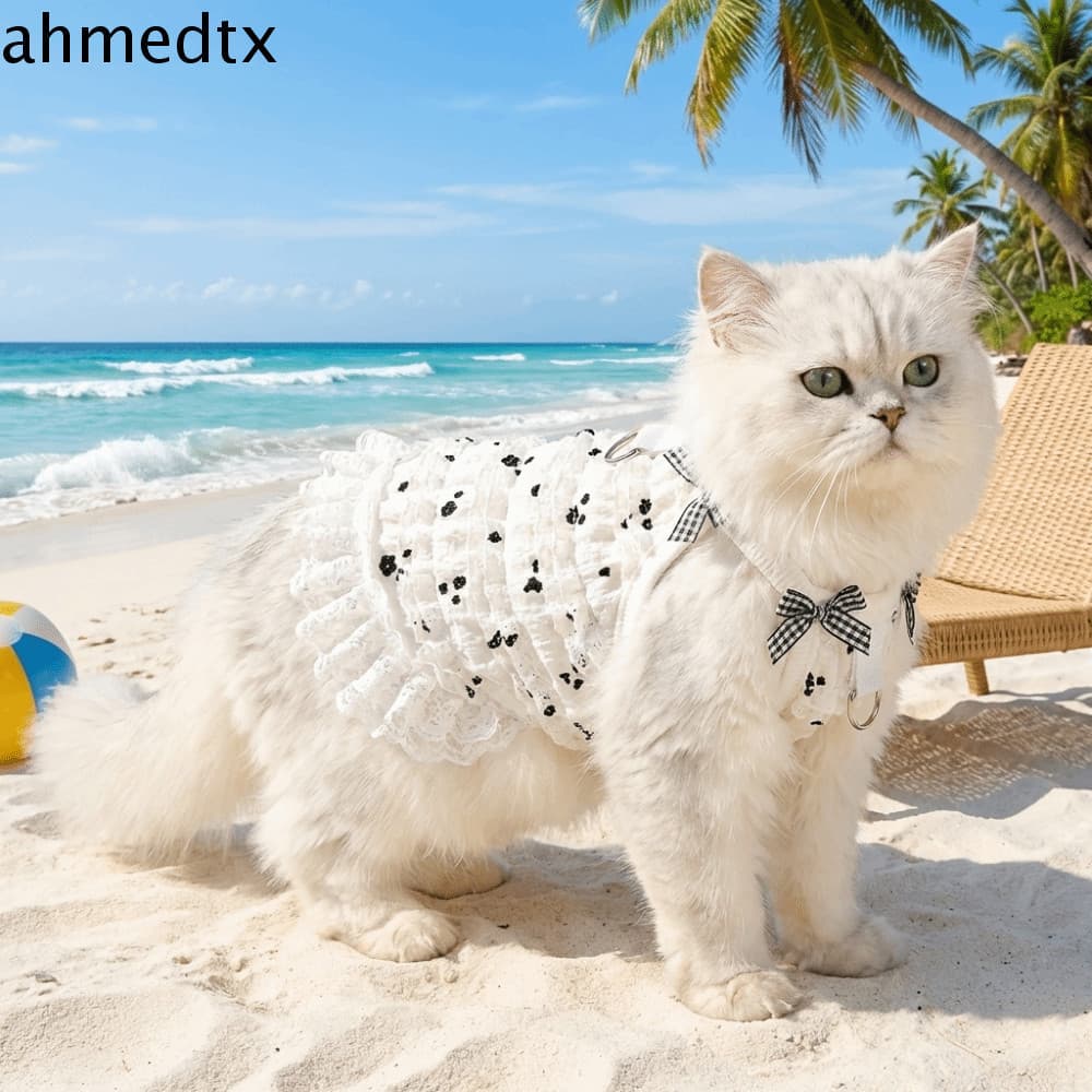 Vestido De Princesa Para Animais De Estimação AHMEDTXB , Renda Fino E Respirável Com Laço Cachorro , Flor Bordada