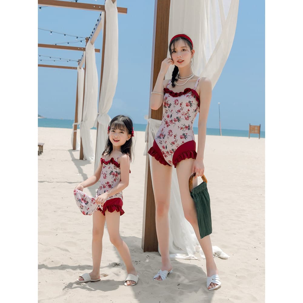 Maiô feminino pai-filho mãe-filha novo estilo verão de uma peça conservadora pequeno peito Ga