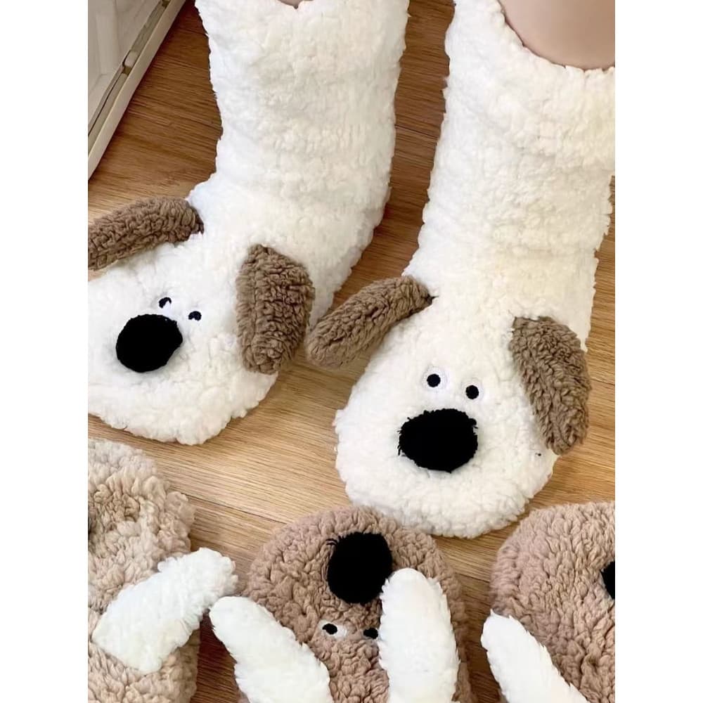 Outono inverno novo estilo dormir meias de inverno meias de tubo médio Coral casa quente engrossado antiderrapante forro