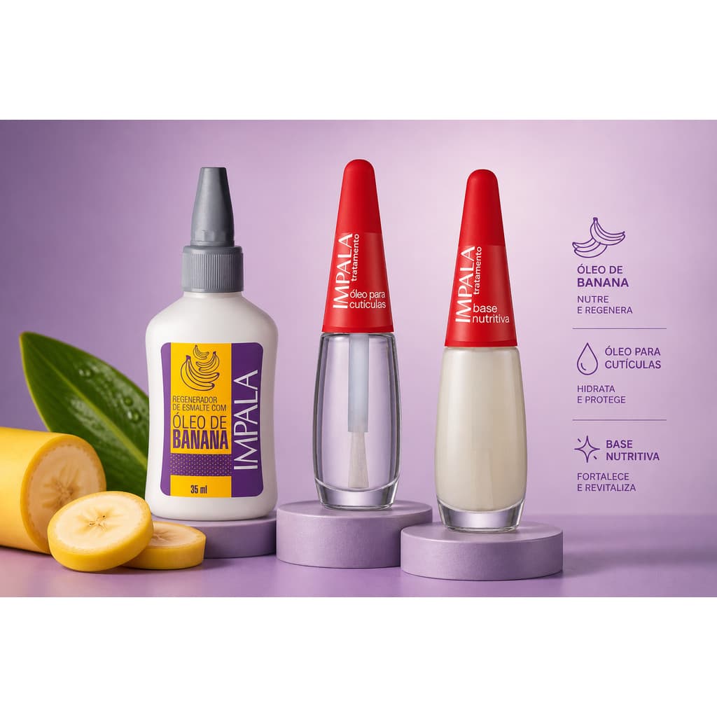Impala Tratamento - Óleo para Cutículas Base Nutritiva Óleo de Banana Reparador de Esmalte