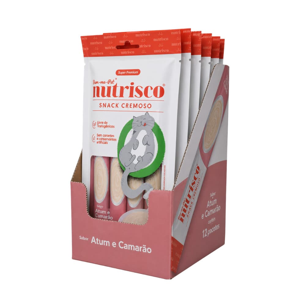 Caixa de Petisco para Gatos Snack Cremoso Nutrisco Sabor Atum e Camarão - 48 sachês