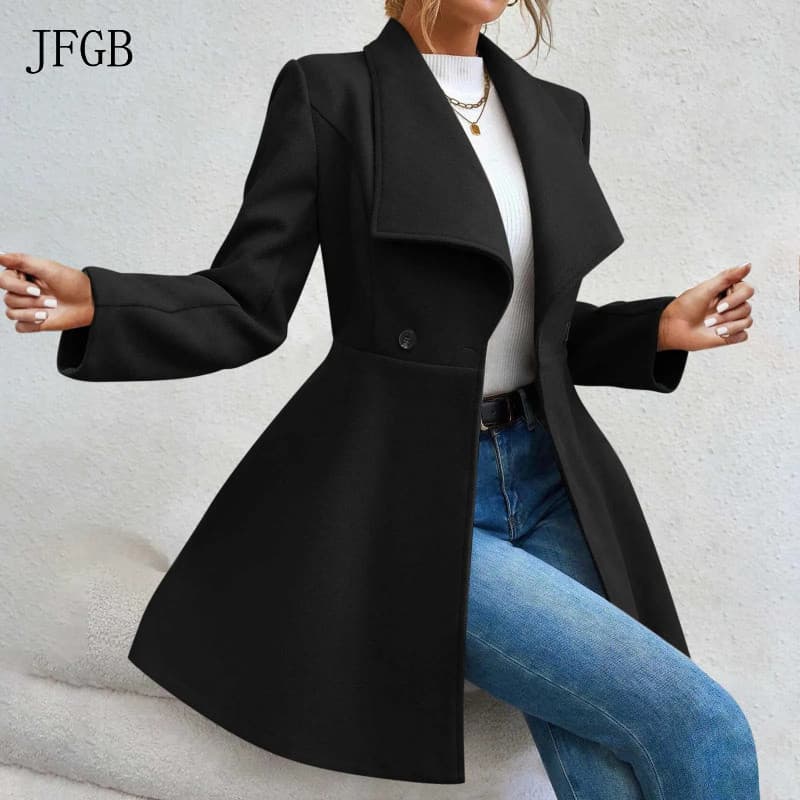 Jaqueta feminina de cor sólida com lapela para outono e inverno H6650