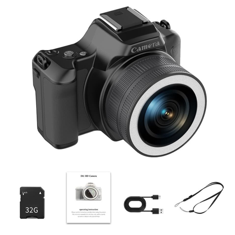 Câmera Digital 48MP 2K Vlog Selfie – Zoom Digital 16X, Lente Rotativa, OTG, LED Fill Light