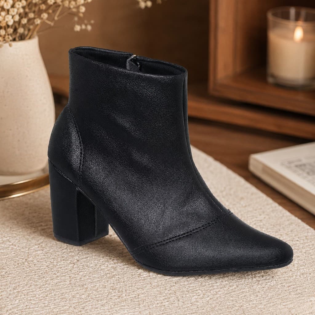 Bota Ankle Boot Feminina Cano Baixo Curto Salto Bloco 7,5cm Confortável Moderna Elegante Casual Classica