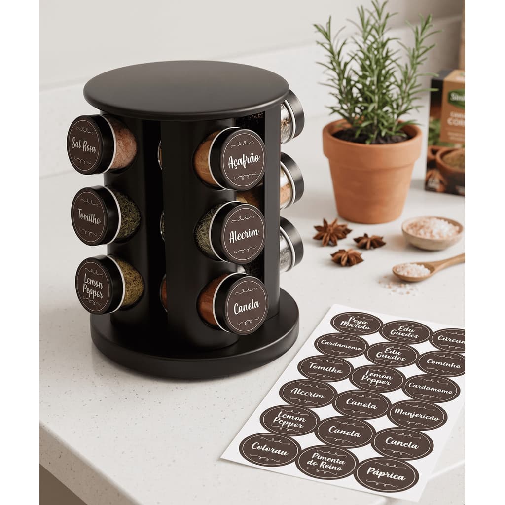 36 Etiquetas Adesivas Para Temperos Condimentos Lavável 3,8x3,8cm Organização Cozinha Premium