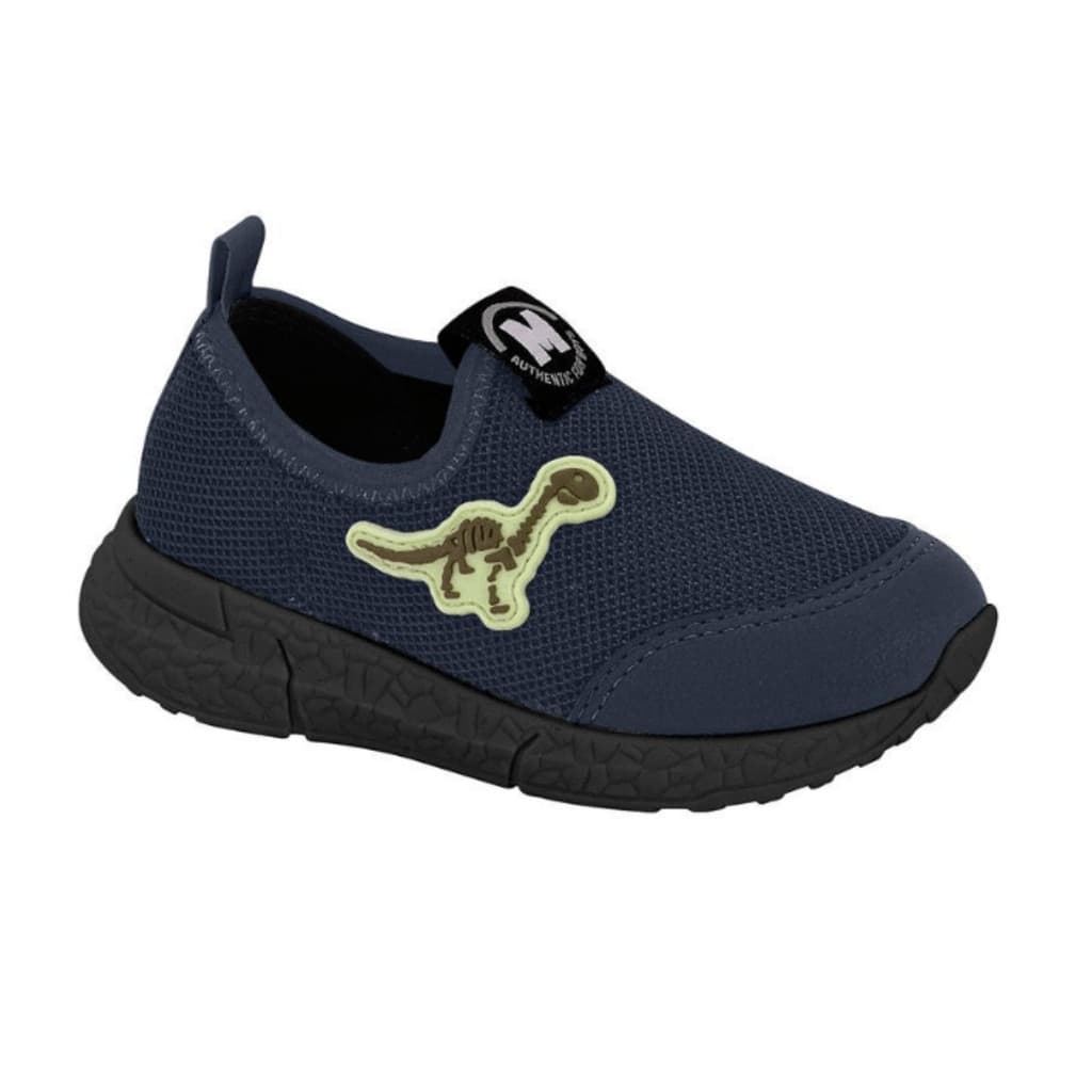 Tênis Infantil Menino Molekinho Calce Fácil Brilha No Escuro Masculino Dinossauro Slip on Meia Marinho Confortável Leve