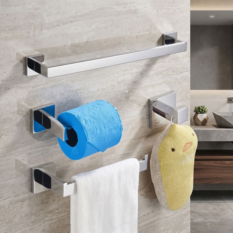 Kit Banheiro 4 Peças Inox Sem Furo Autoadesivo 3M – Organização Moderna