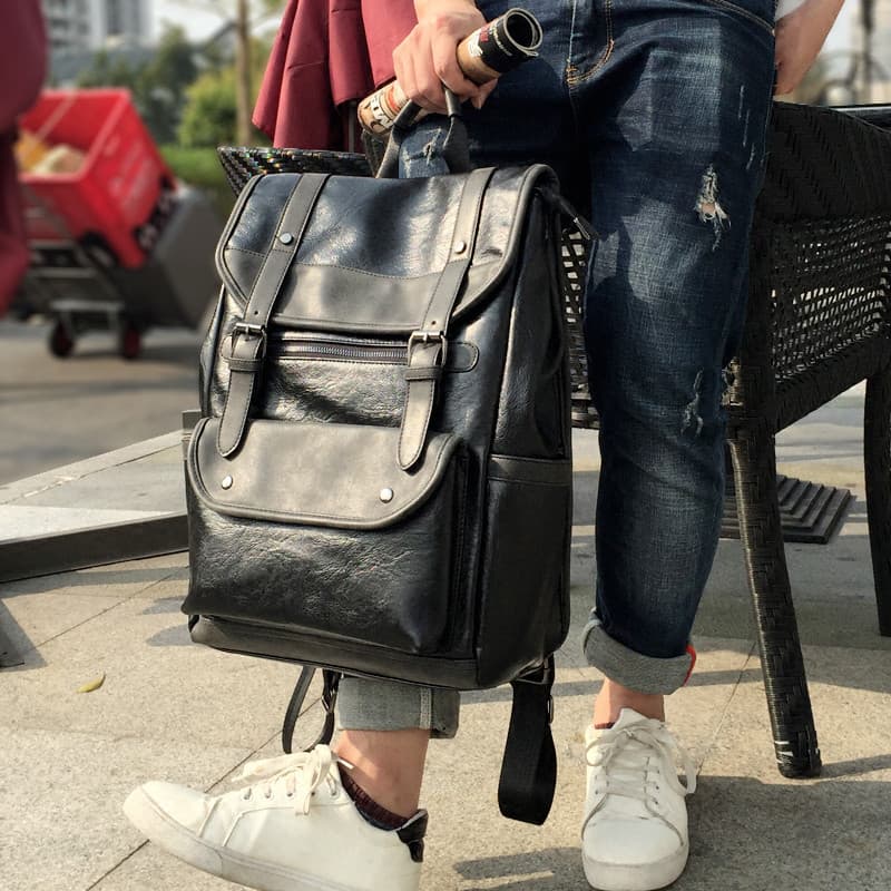 Mochila masculina Casual versão coreana mochila de viagem moda na moda couro genuíno computador High school faculdade es