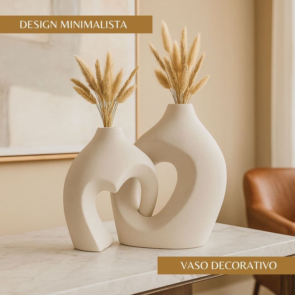 Kit de 2 Vasos Decorativos Branco e Marfim – Peças com Design Curvado em Coração para Sala, Quarto e Aparador