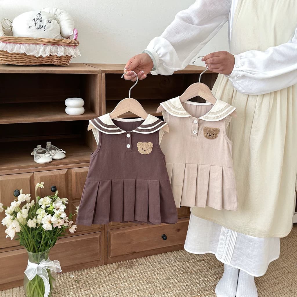 Verão novo estilo meninas vestido estilo Preppy urso colete saia bebê menina saia plissada crianças saia elegante CXUN