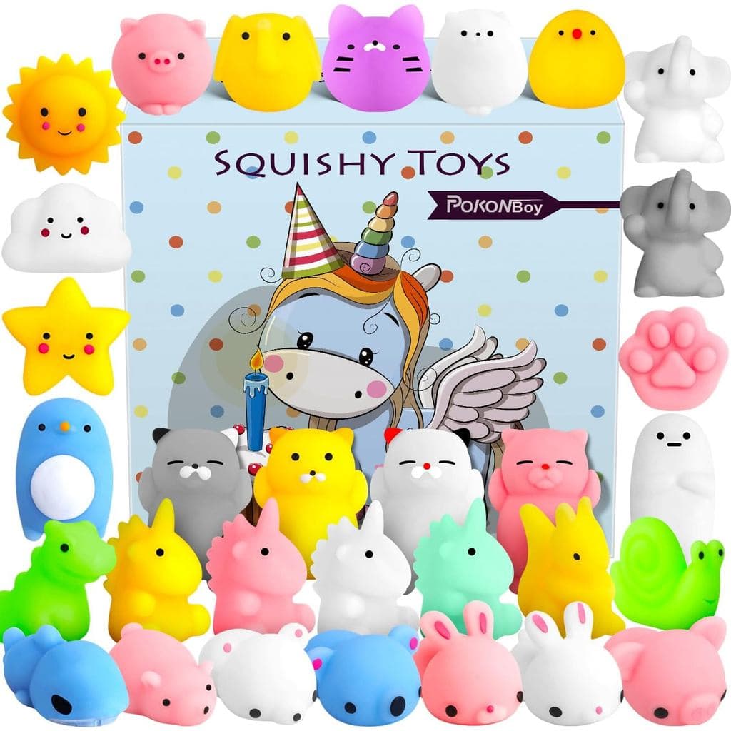 POKONBOY 30 PCS Squishies Mochi Toys, Mini Animais Kawaii Squishy, Brinquedos Antiestresse para Aliviar o Estresse, Ench