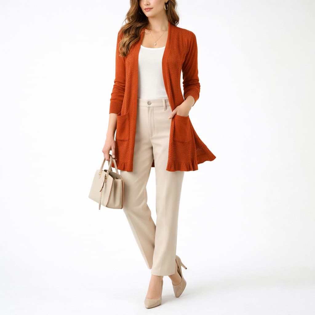 Cardigan Feminino Longo Aberto Estampado Abacaxi Tricot Leve M1842