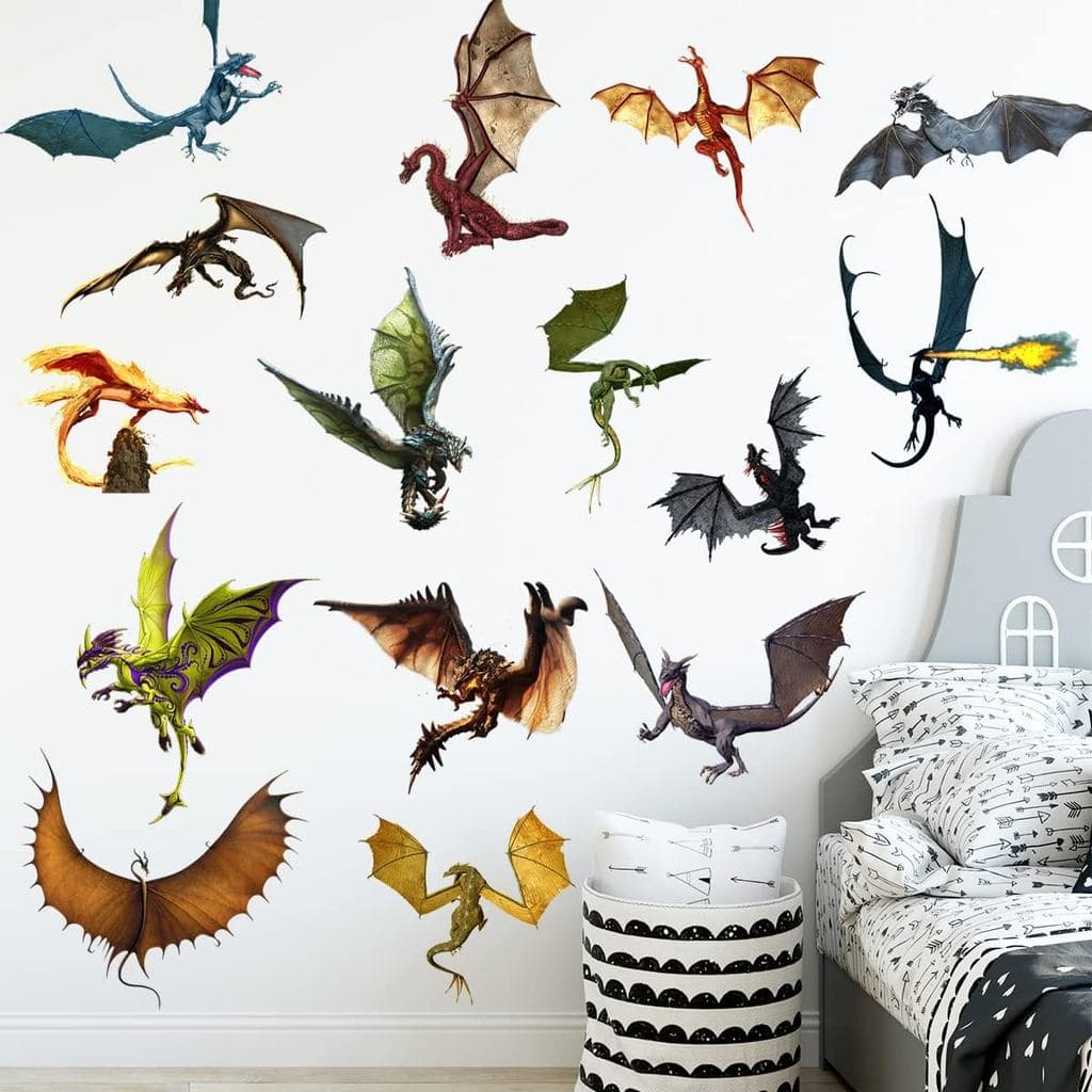 Adesivo de Parede 3D de Dragão Fantasia, Autocolante Removível de Dragão Voador, Decoração de Parede em Vinil para Quart