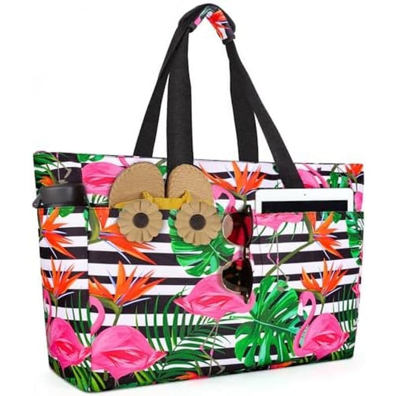 Iseeyou Bolsa De Praia Extra Grande , À Prova D'água , Sacola Para Mulheres , Leve Dobrável Piscina Com Zíper E Comparti