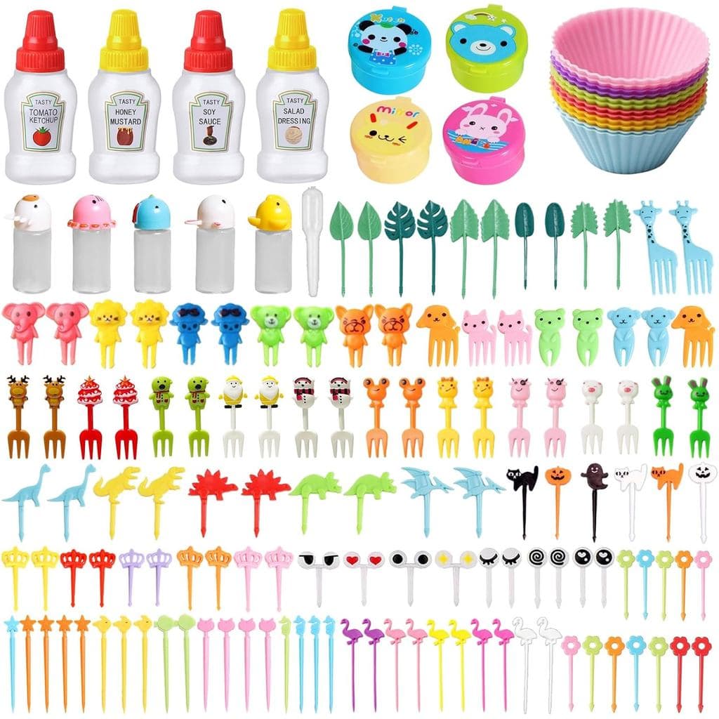 152 Pcs Bento Box Accessories Kids Mini Sauce Bottles Including Food Picks Mini Condiment Ketchup Squeeze Bottles Reusab