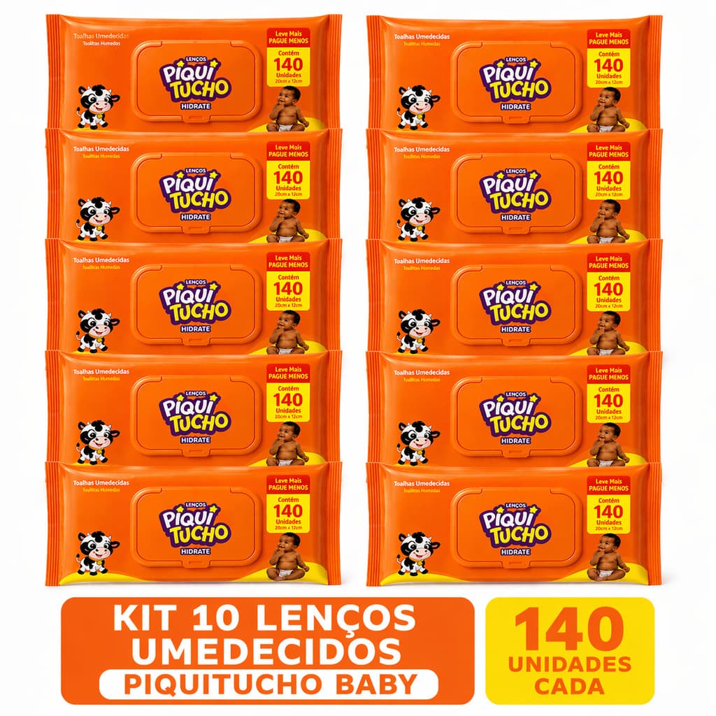 Kit 10 Lenços Umedecidas Piquitucho 140 Unidades Baby