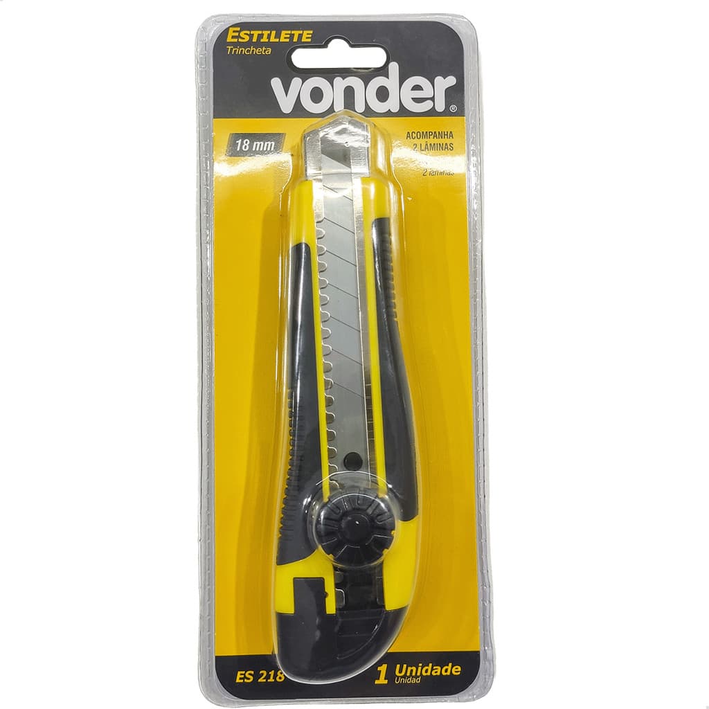 Estilete Profissional 18mm ES 218 - Corpo em Plástico ABS Lâmina Retráctil Resistente