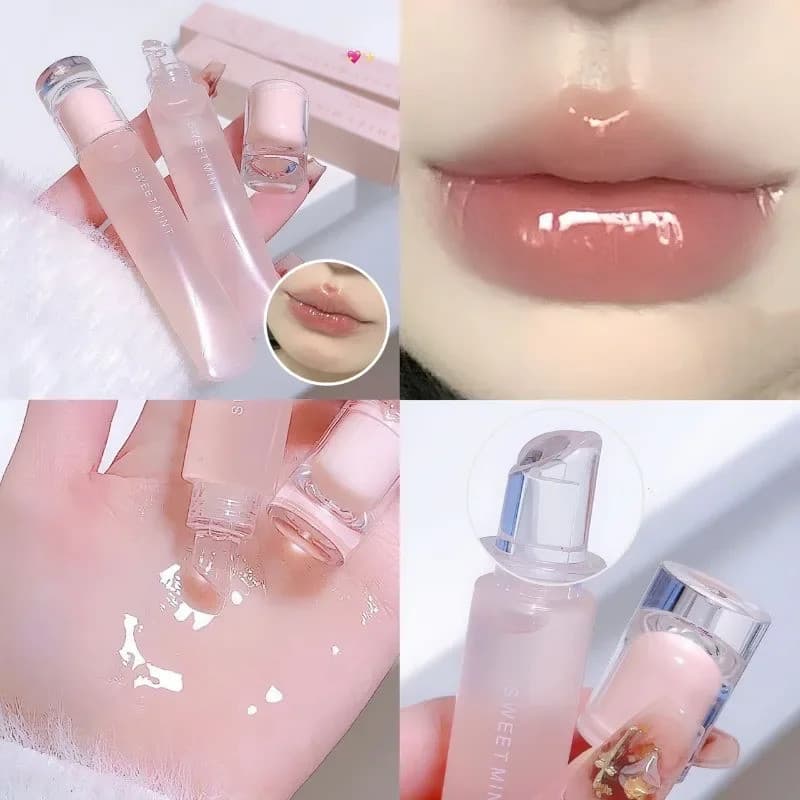Gloss Labial Brilhante Efeito Água, Bálsamo Labial Volumizador e Hidratante, Cuidado Labial, Batons Transparentes Cor Nu