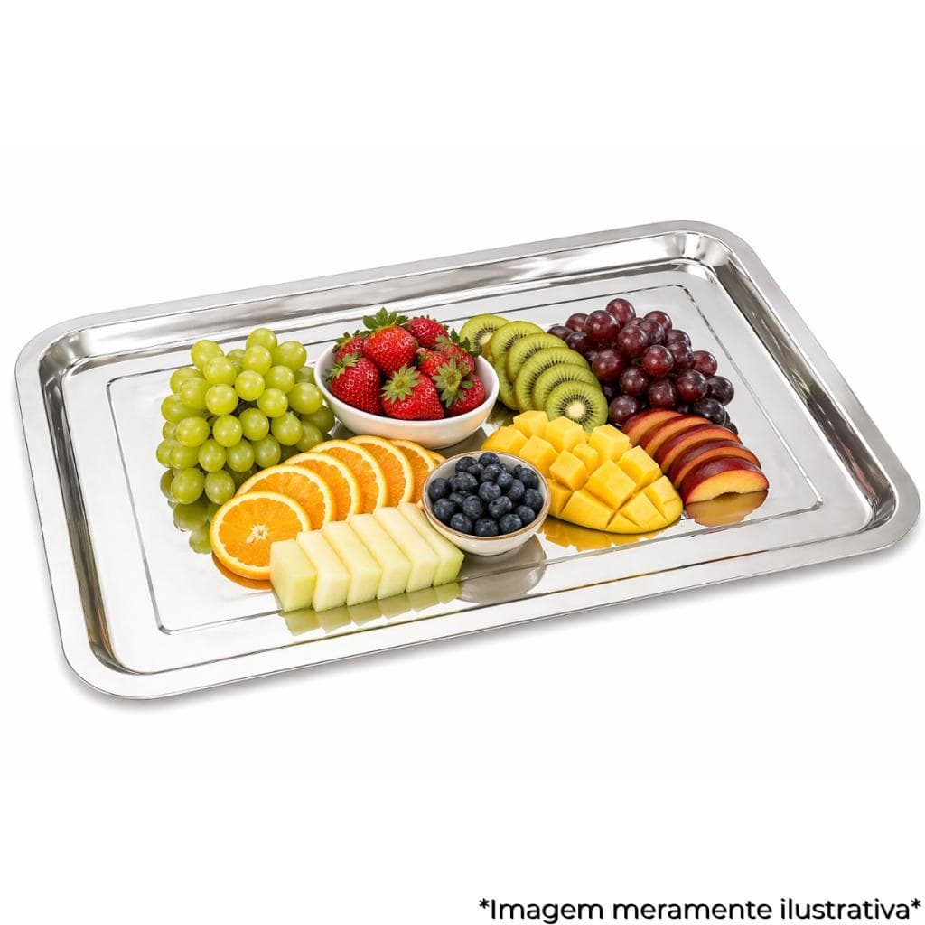 Bandeja Aço Inox 40x30cm Retangular Grande Ideal Servir Acomodar Alimentos Bebidas Ke Home